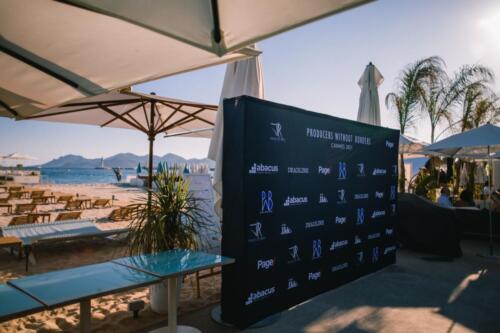 PWB Media Wall Cannes 2021 Side Angle with Hyde Beach backdrop